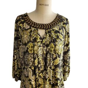 Baku Women's Black & Yellow Beads Floral‎ Dress Size L